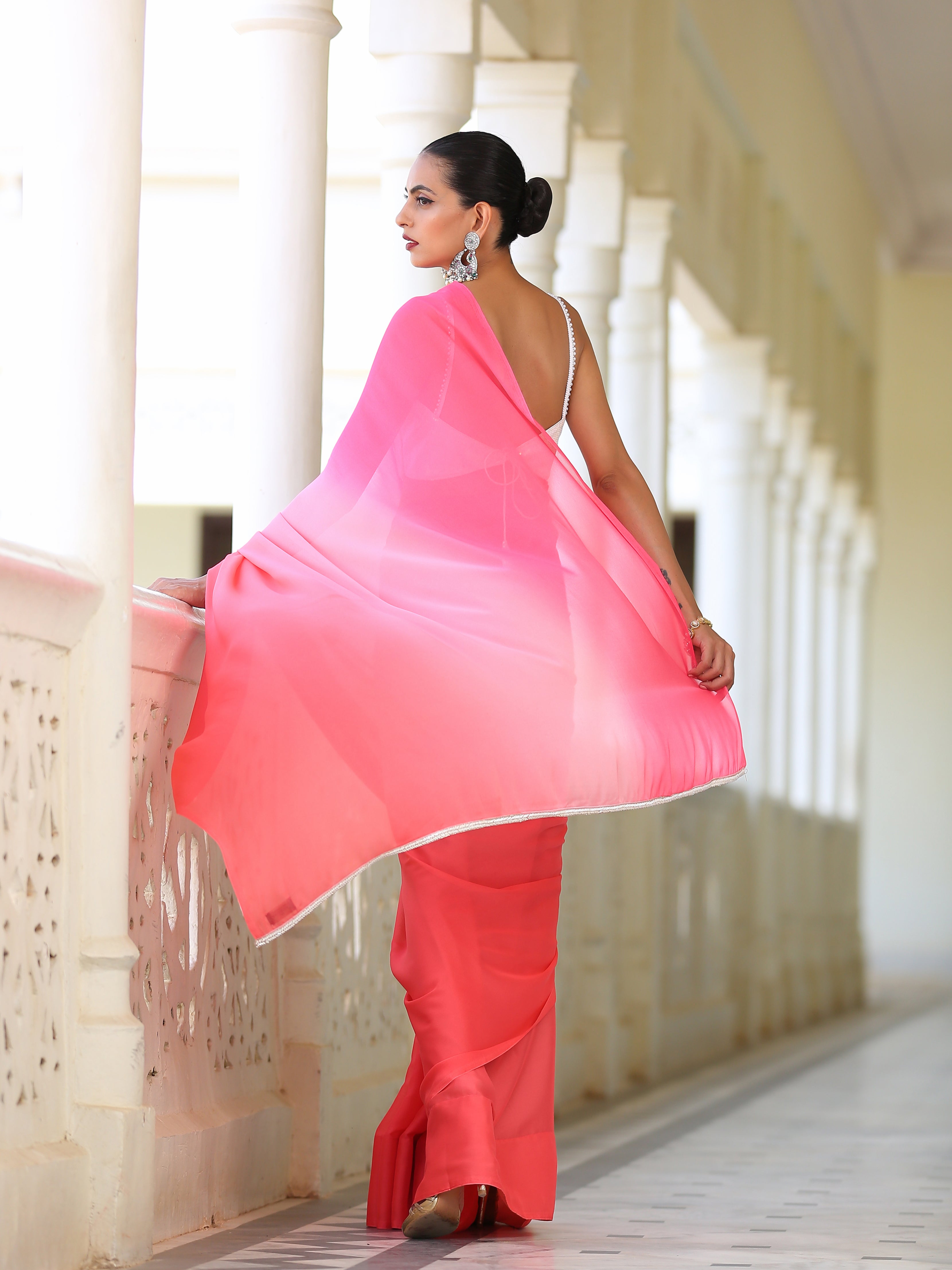 Pink Sunset Chiffon Ombre' Saree