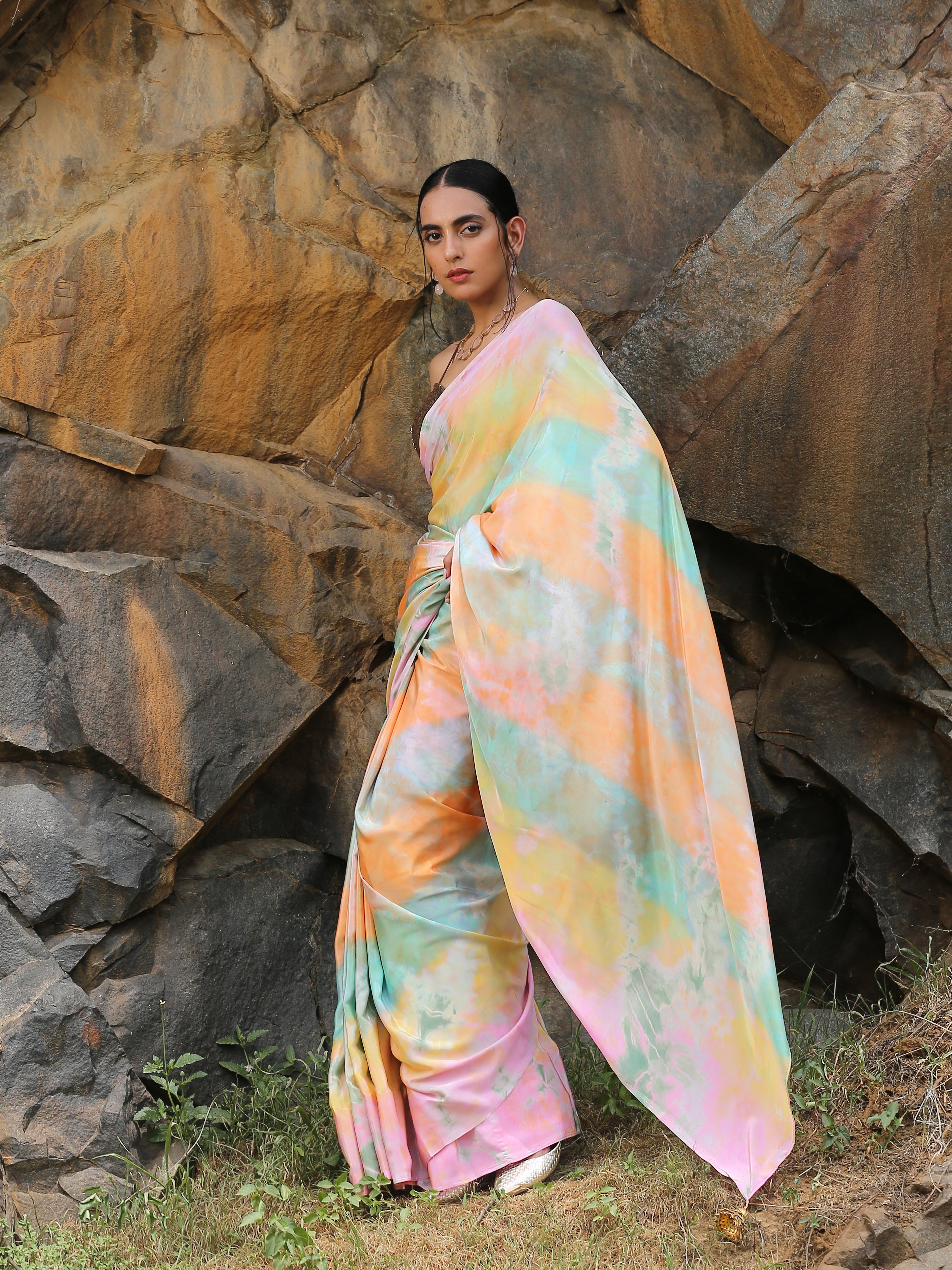Splash of colour saree with hand made pendants