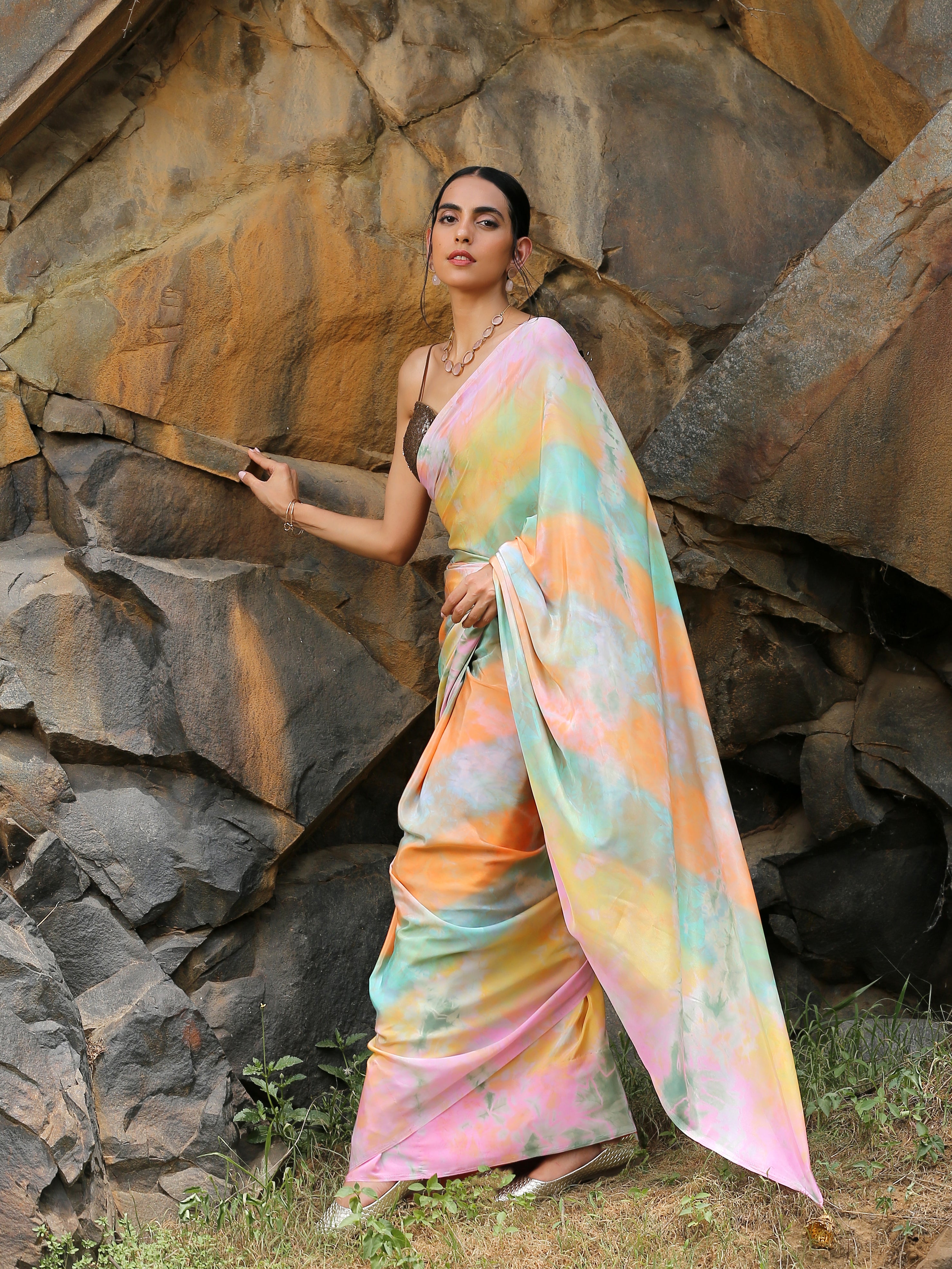 Splash of colour saree with hand made pendants — view 4