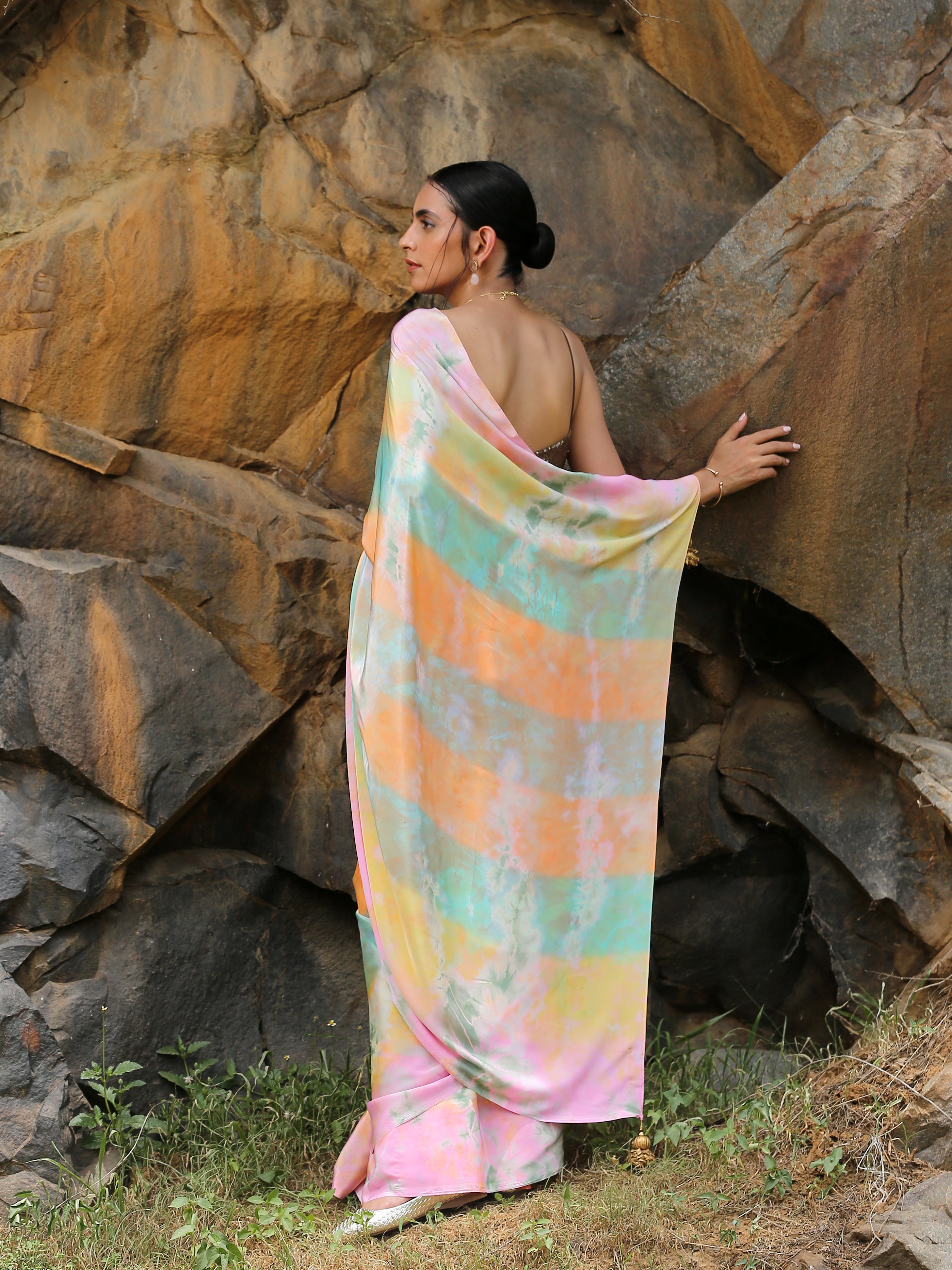 Splash of colour saree with hand made pendants — view 3