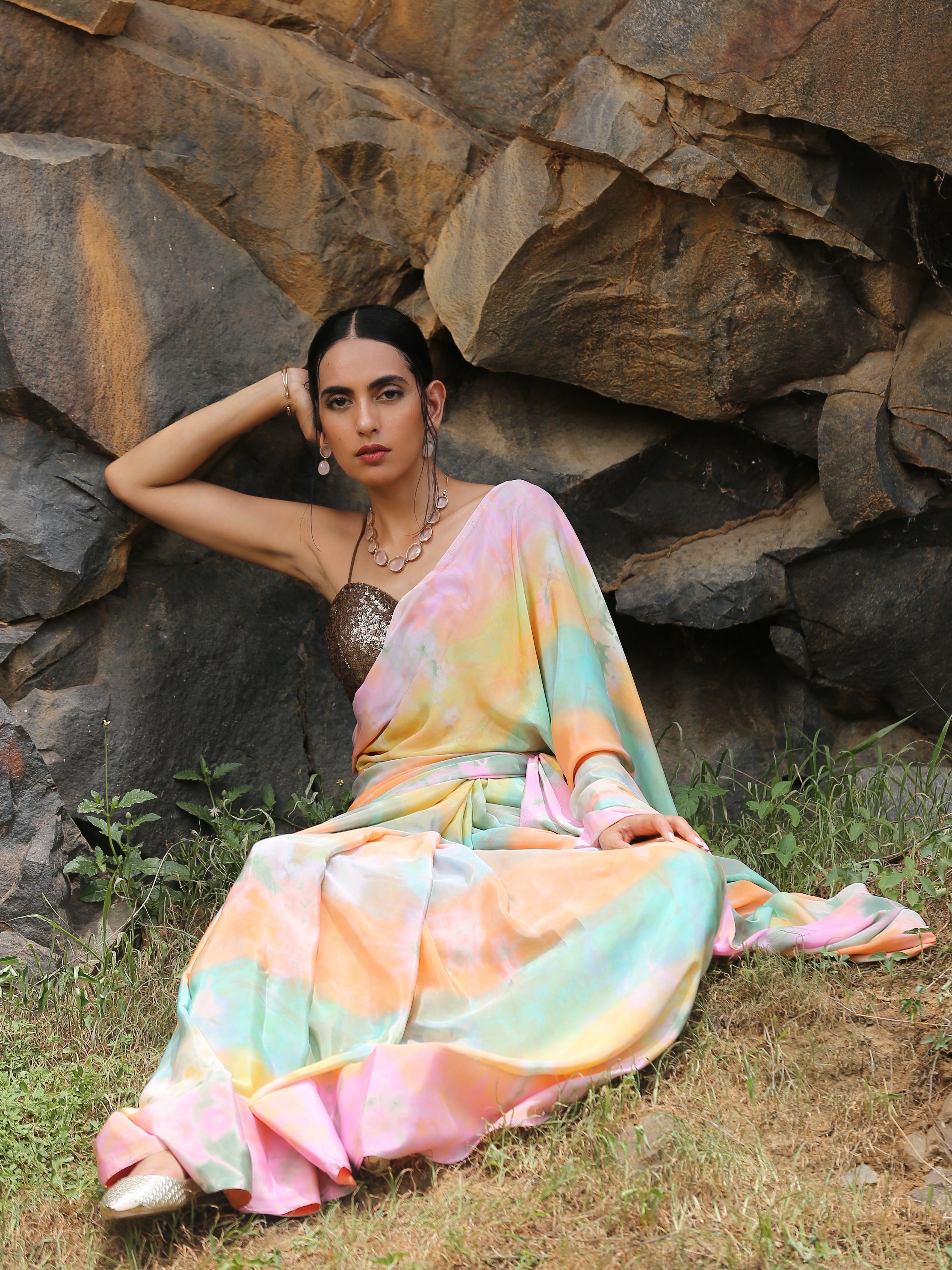 Splash of colour saree with hand made pendants — view 6