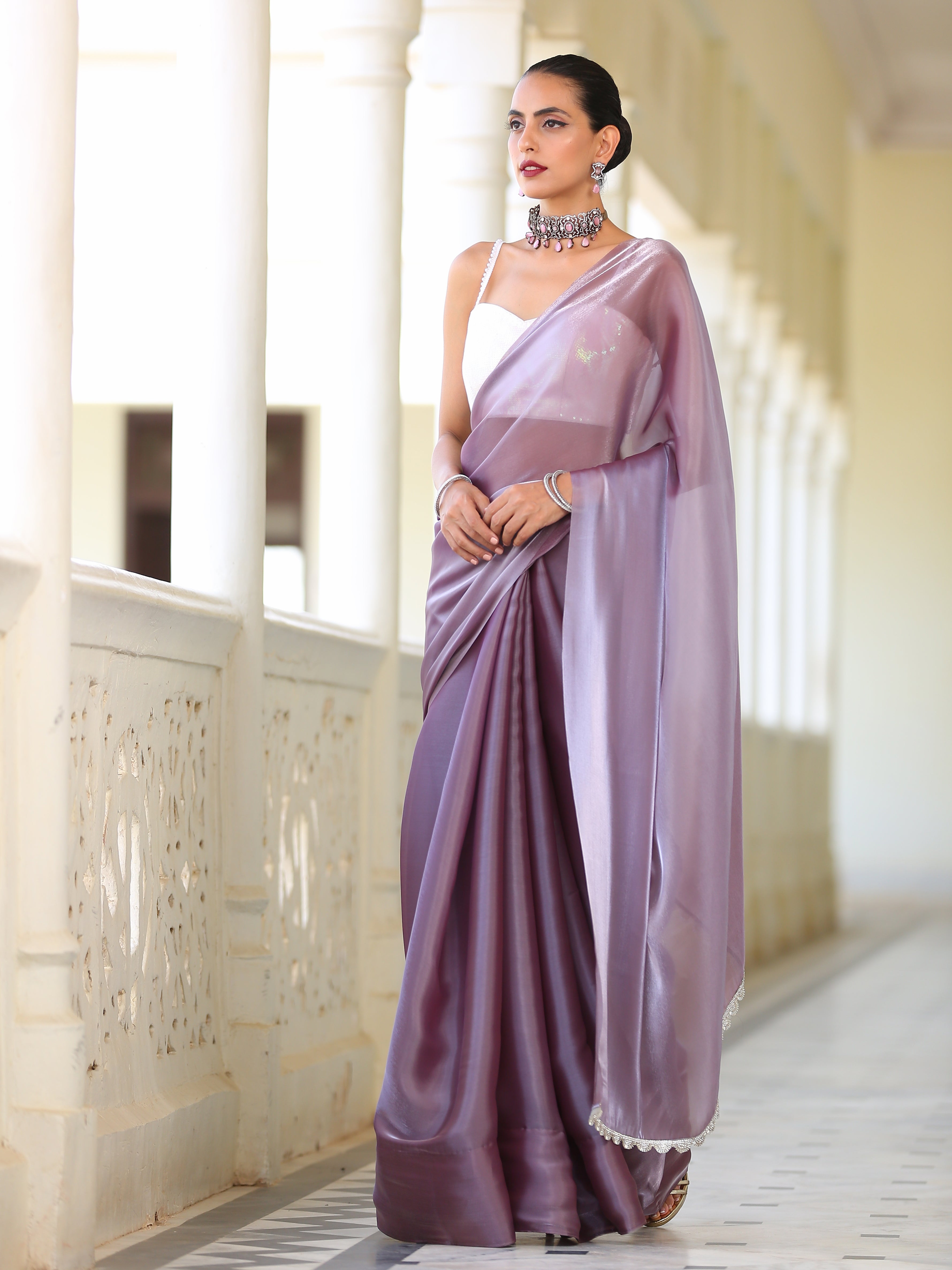 Mauve Silver Saree