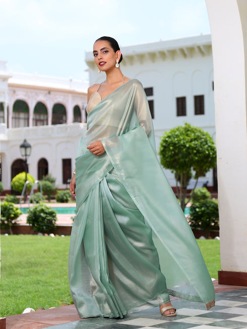 Aqua Gold Saree with Lace