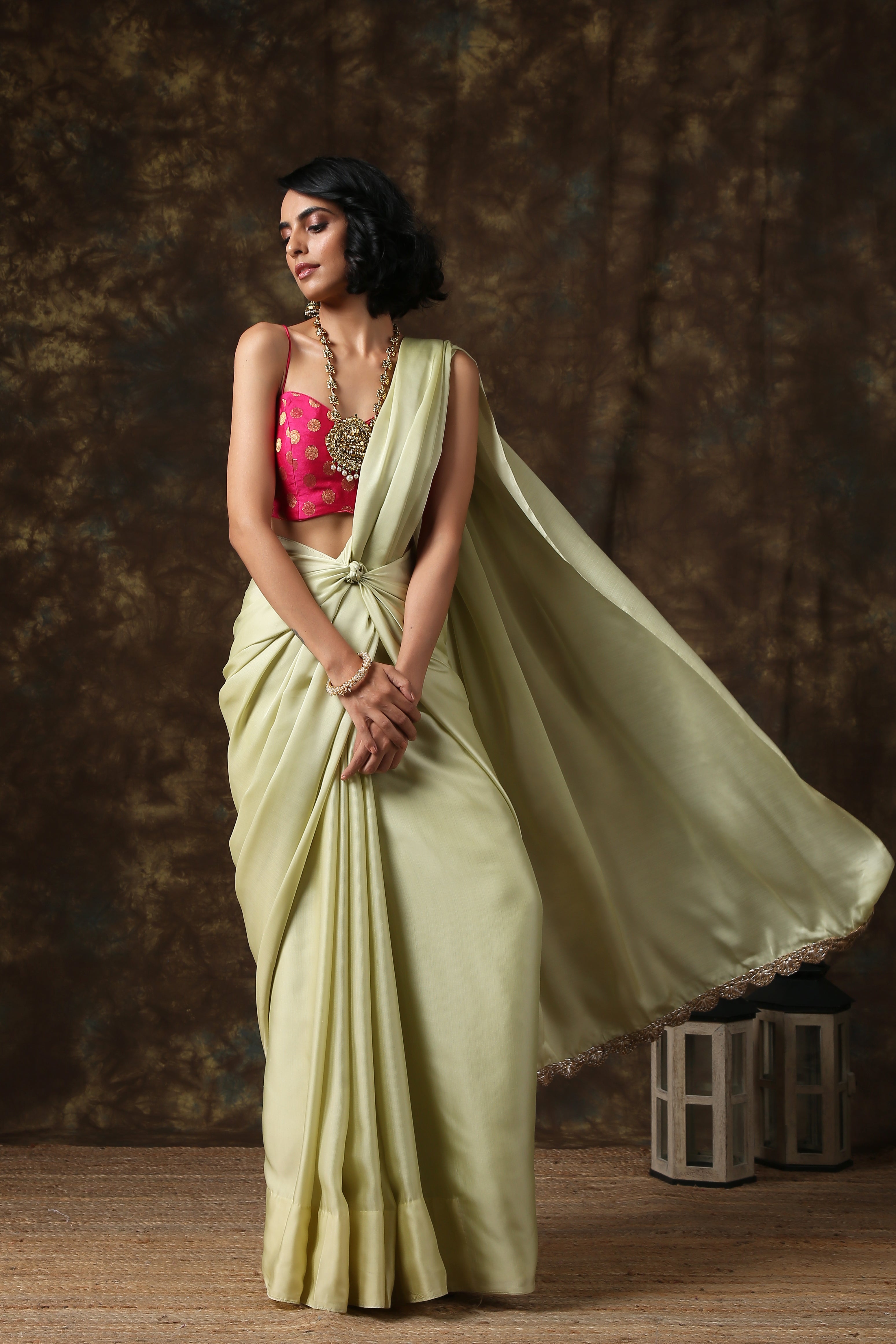 Ravishing mint silky saree with lace on end