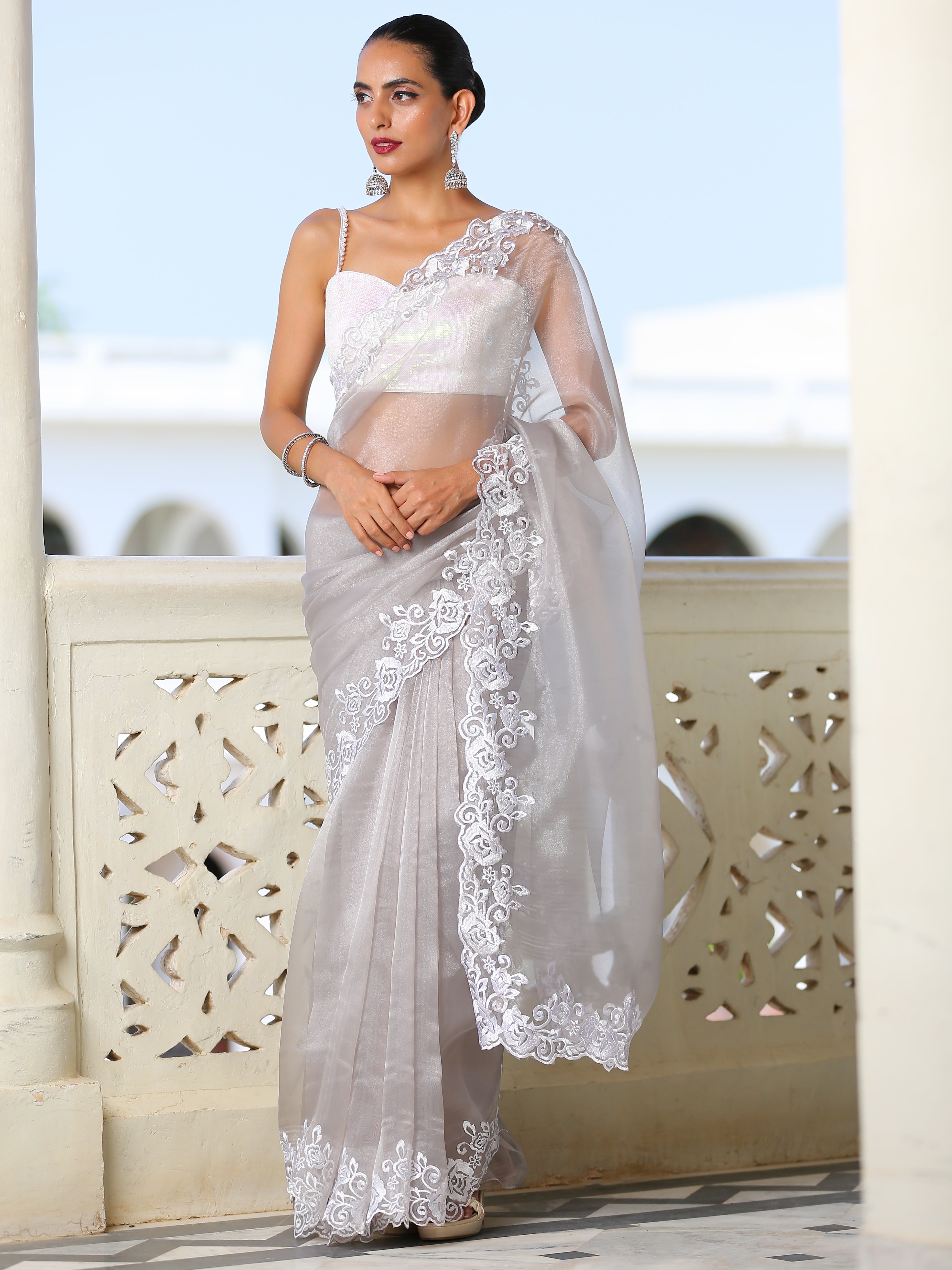 Mercury Organza Saree with Embroidery