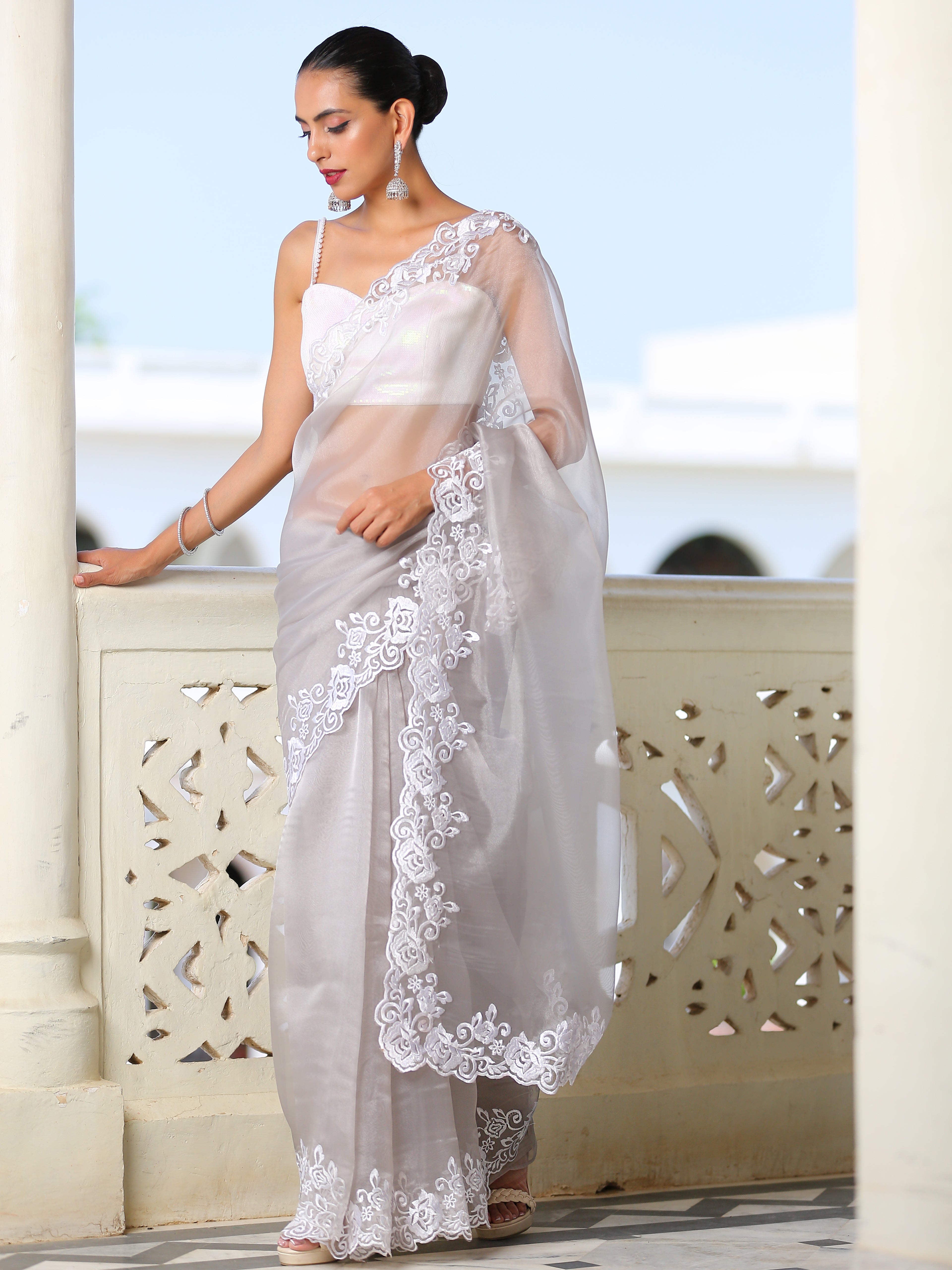Mercury Organza Saree with Embroidery