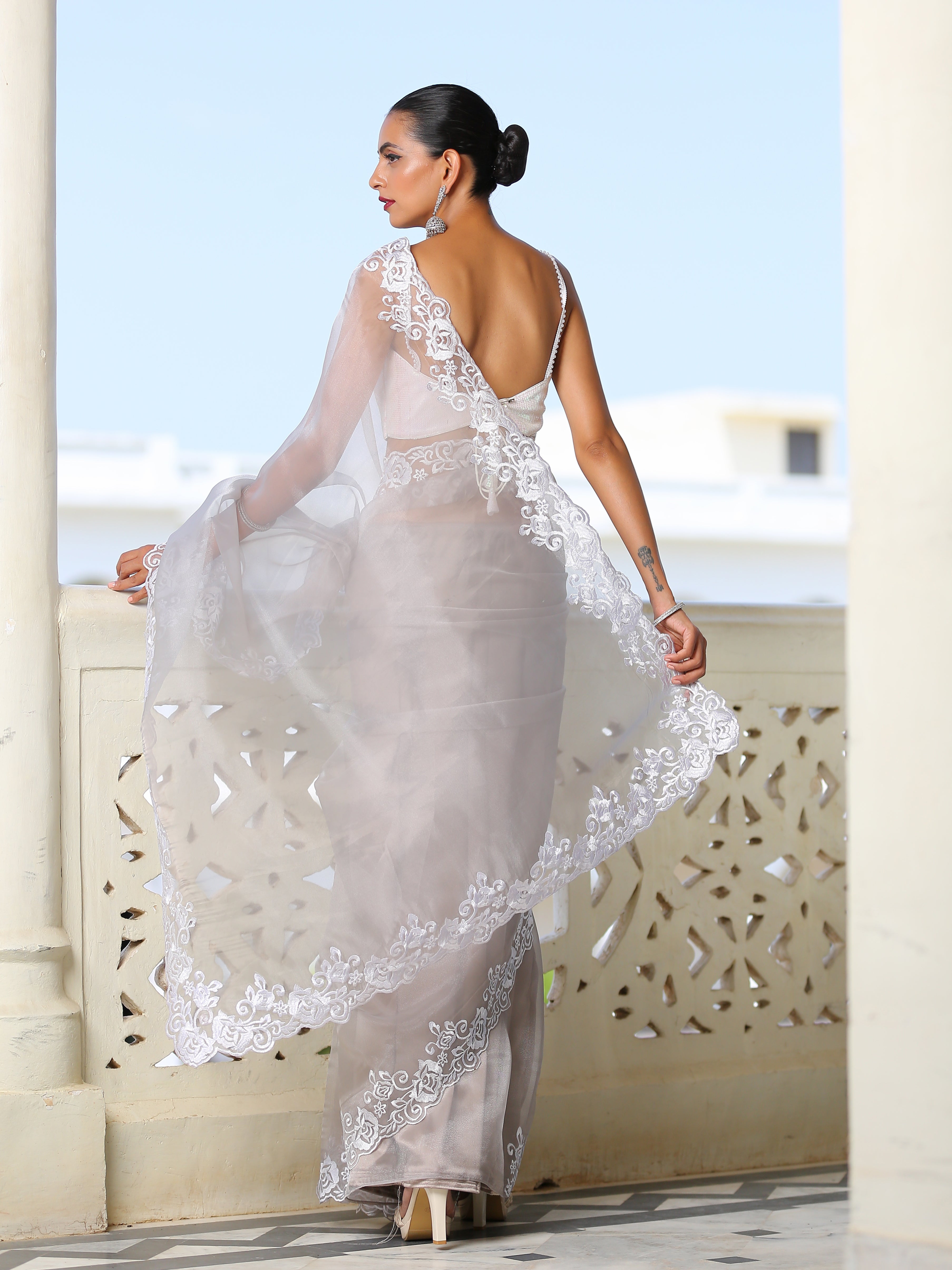 Mercury Organza Saree with Embroidery