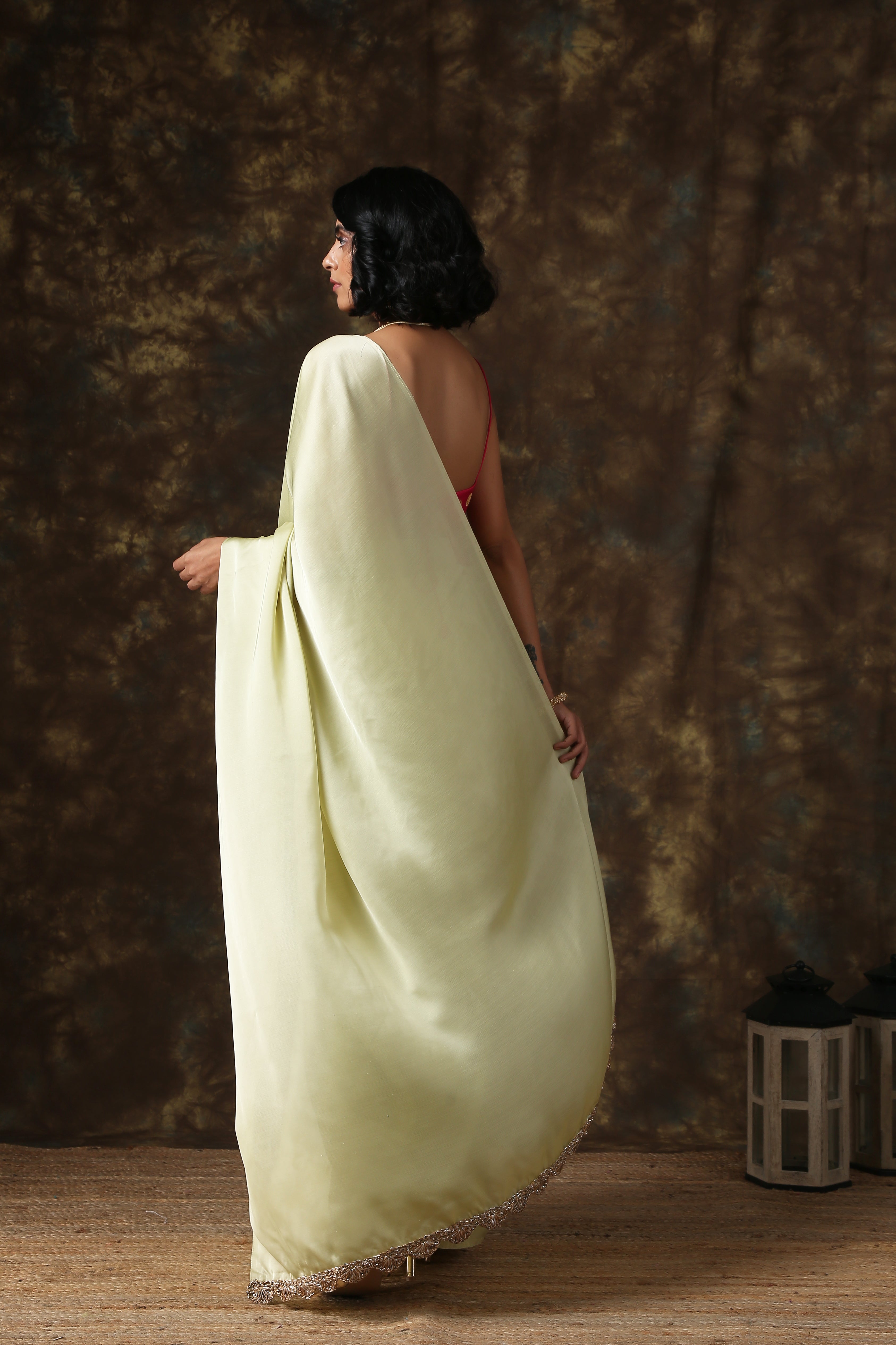 Ravishing mint silky saree with lace on end — view 5