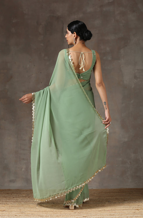 Sparking Henna Saree with Gold Sequins & Embellished Blouse