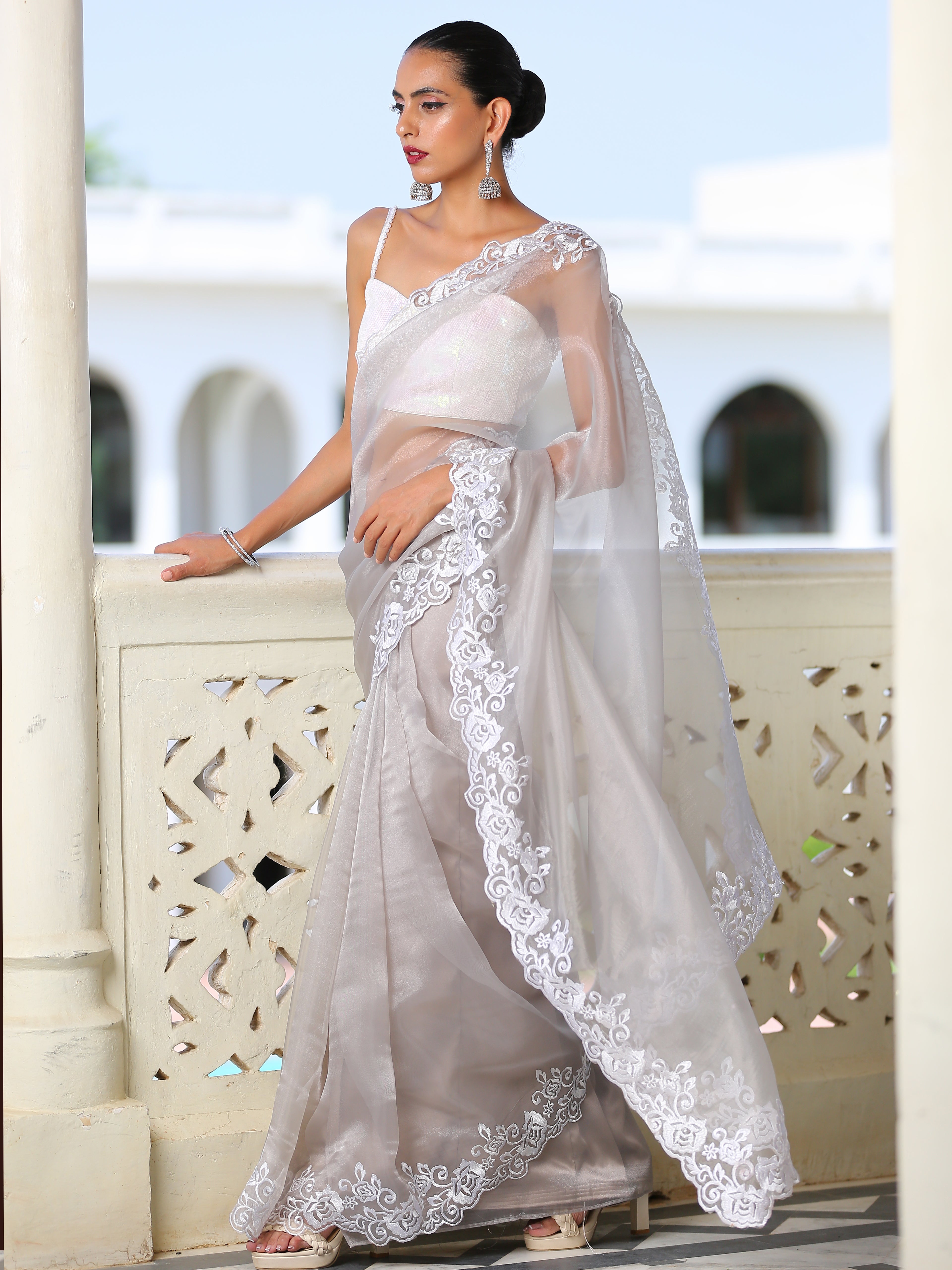 Mercury Organza Saree with Embroidery