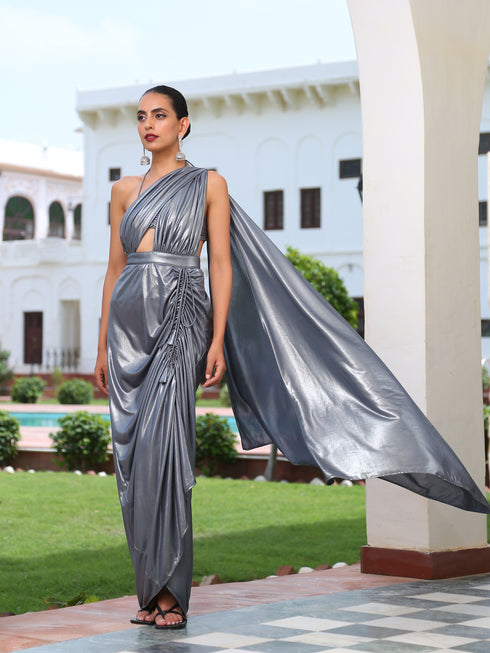 Avant-Garde Knit Pre-Draped Saree with Blouse