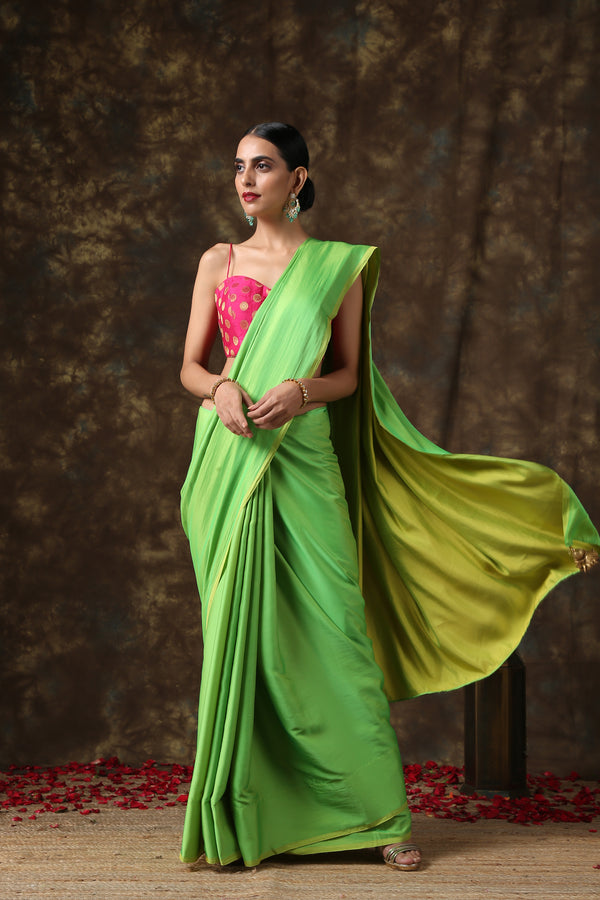 Chartreuse Green Paradise Satin Saree