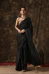 Luxurious Black Satin Saree with Dull Gold Lace and Pendants