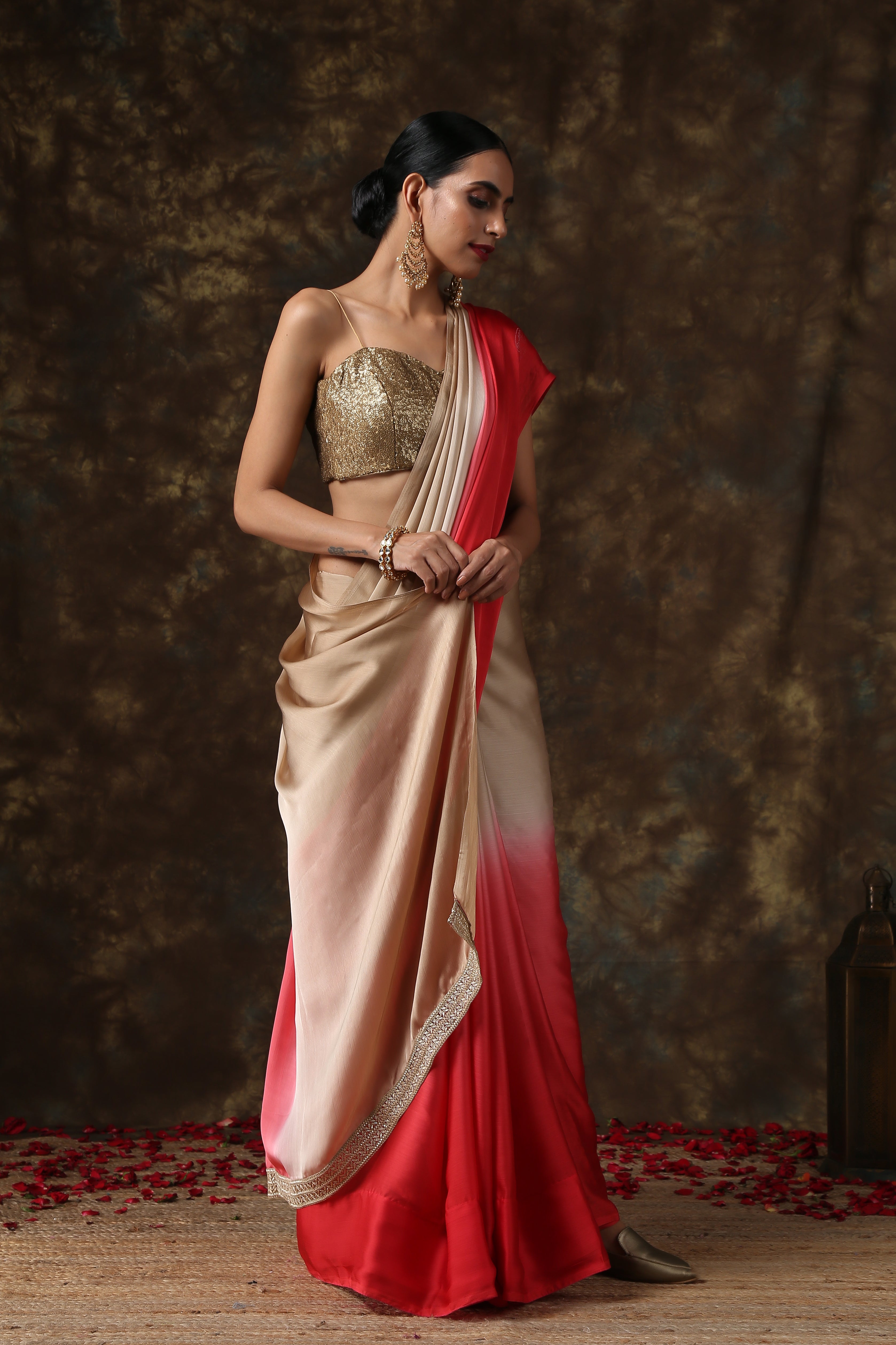 Warm stone & pink chiffon ombre saree — view 3