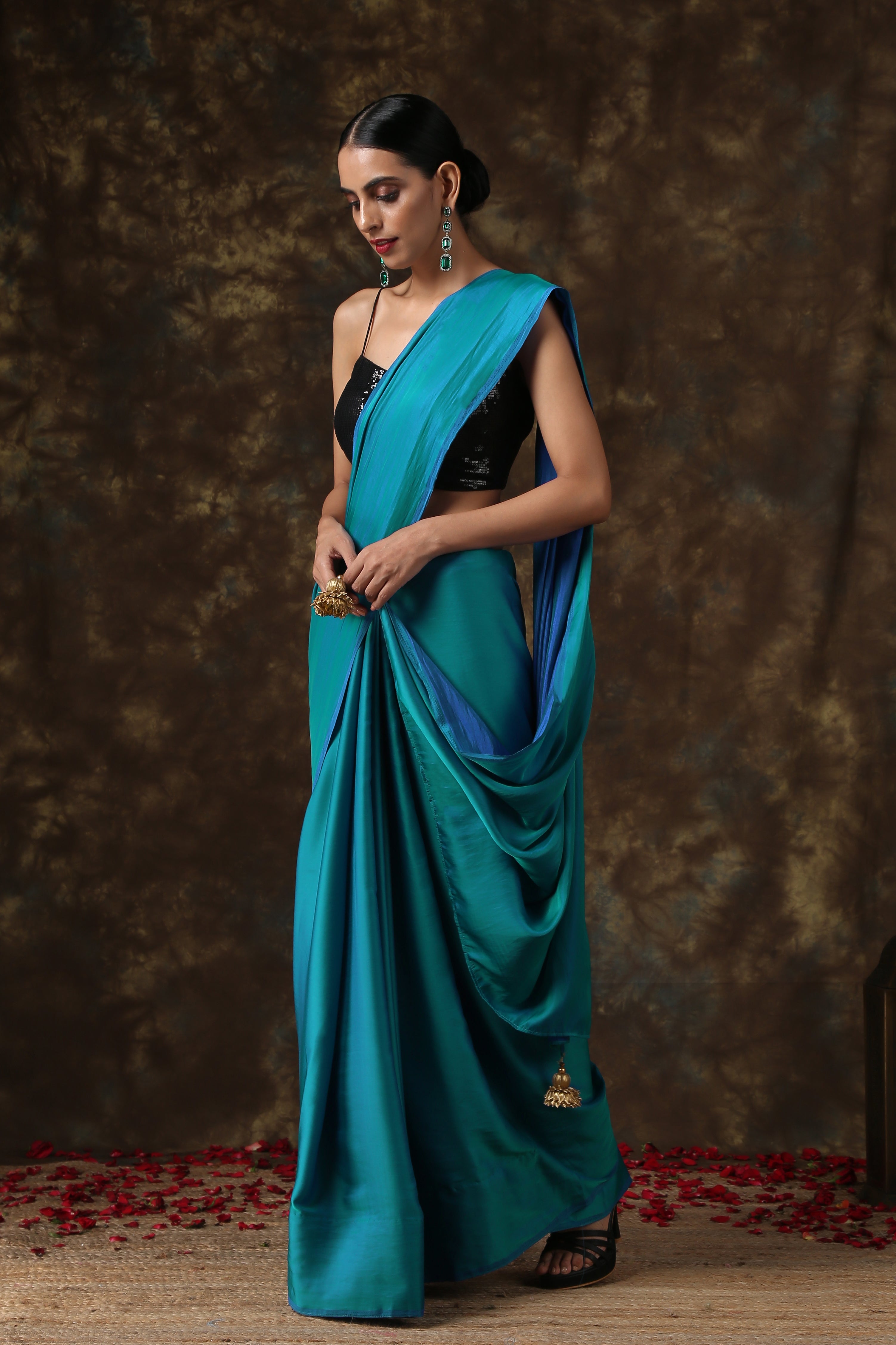 Frosted Sapphire Satin Saree