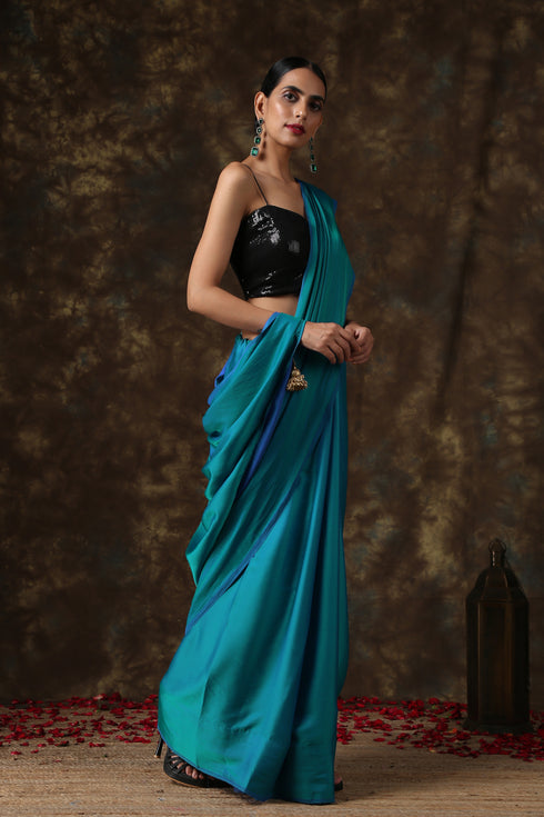 Frosted Sapphire Satin Saree