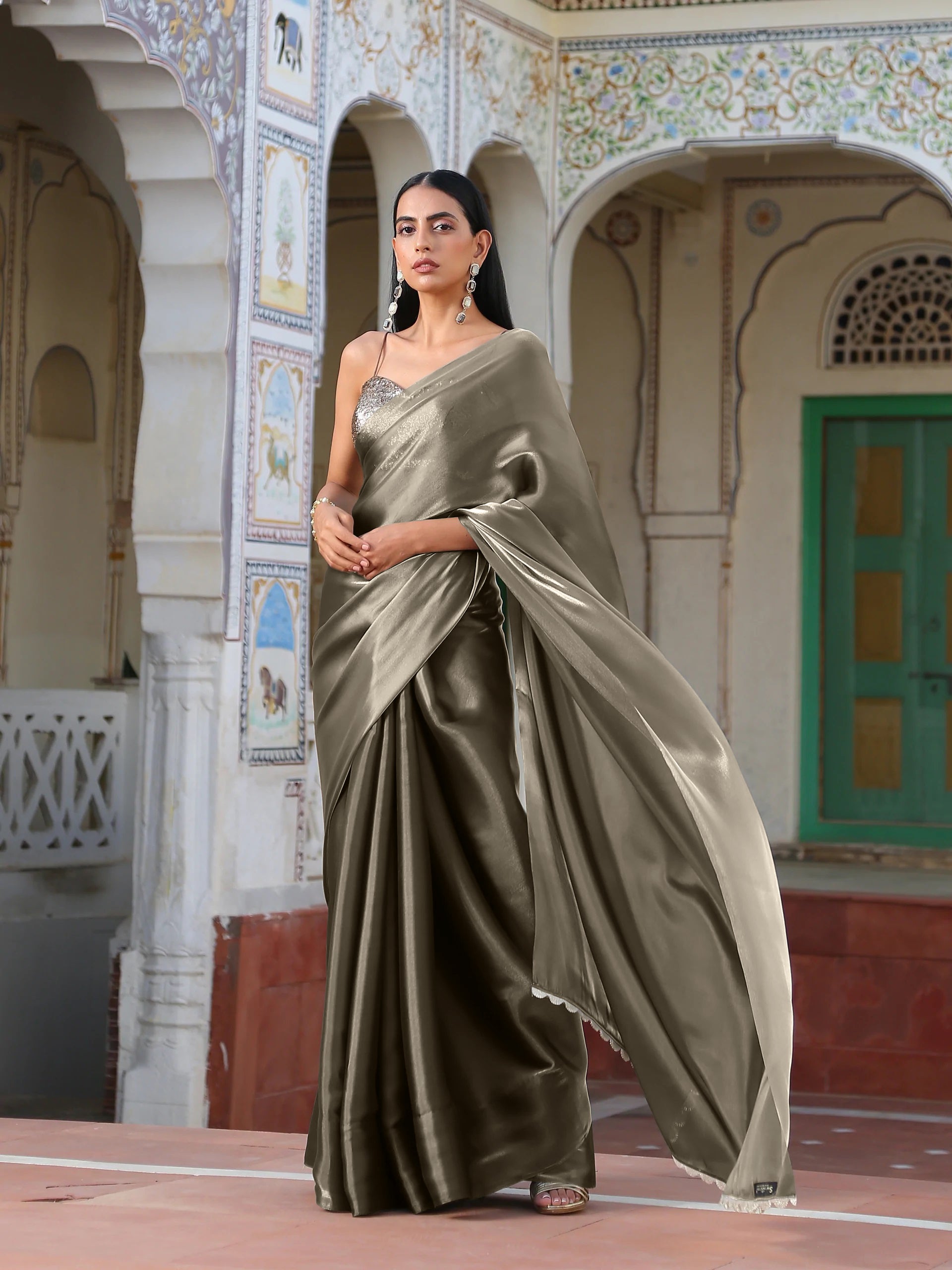 SET | Liquid Gold Saree with Lace + Liquid Blouse