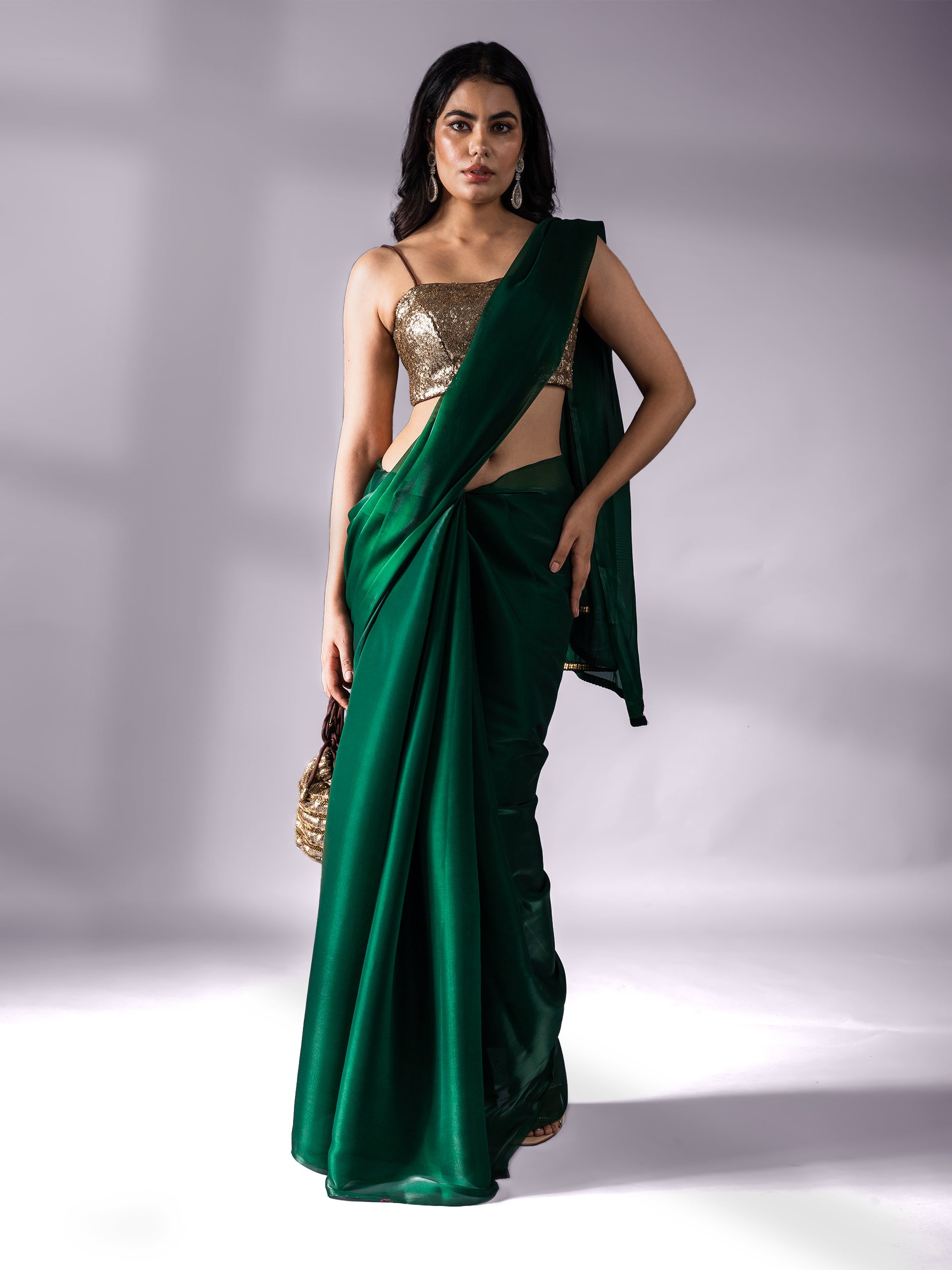 Metallic Emerald Green Saree