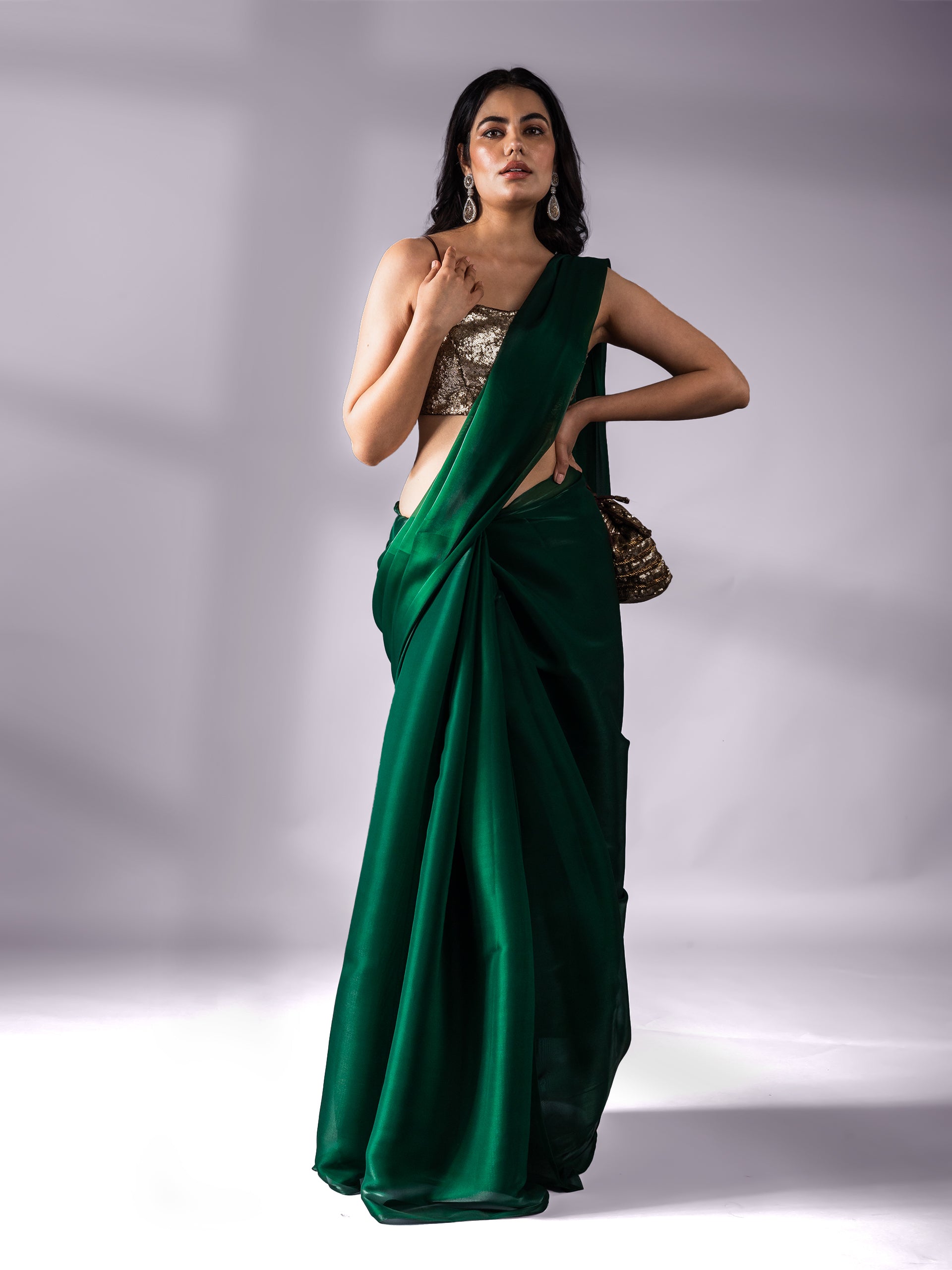 Metallic Emerald Green Saree
