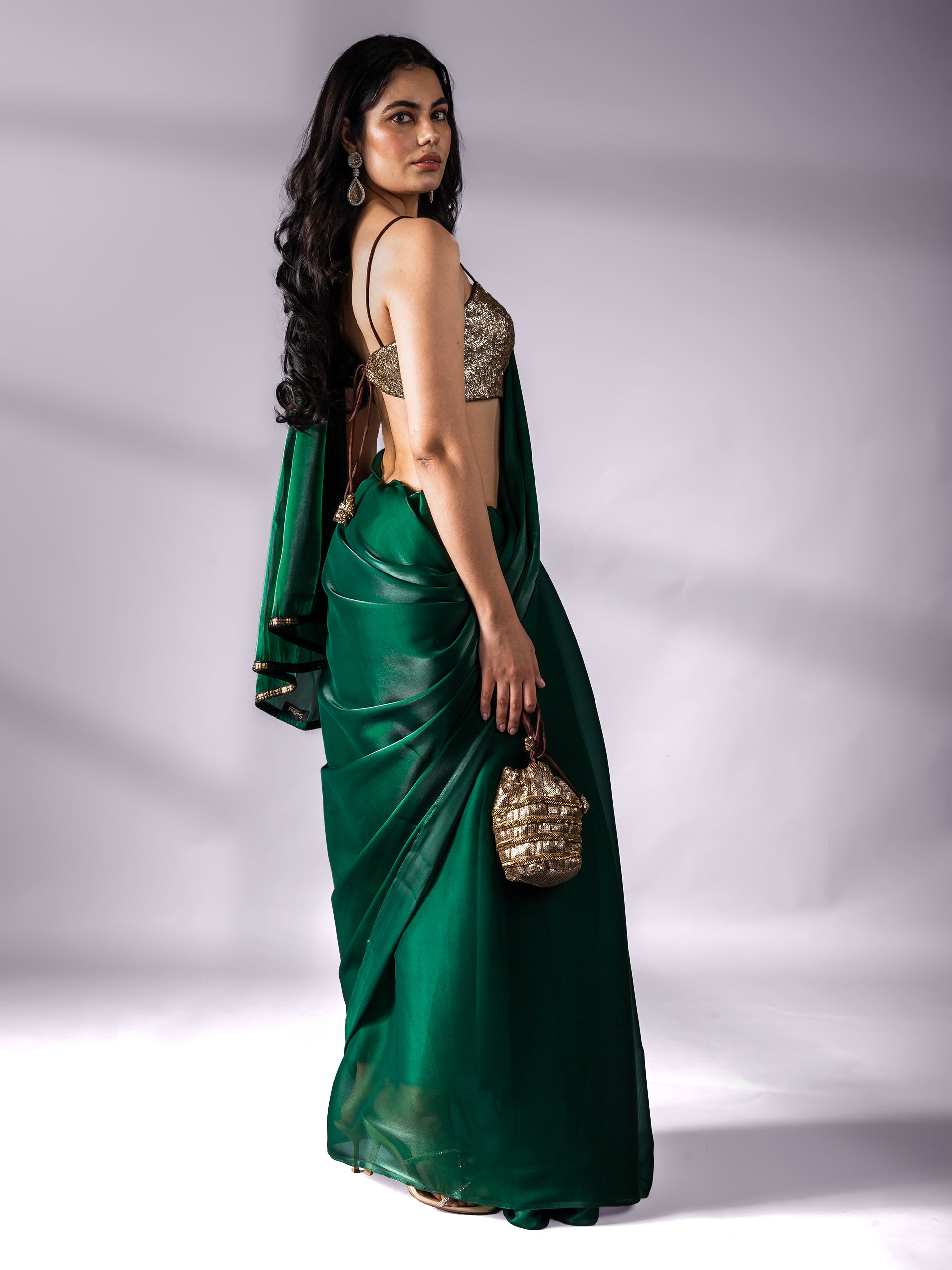 Metallic Emerald Green Saree