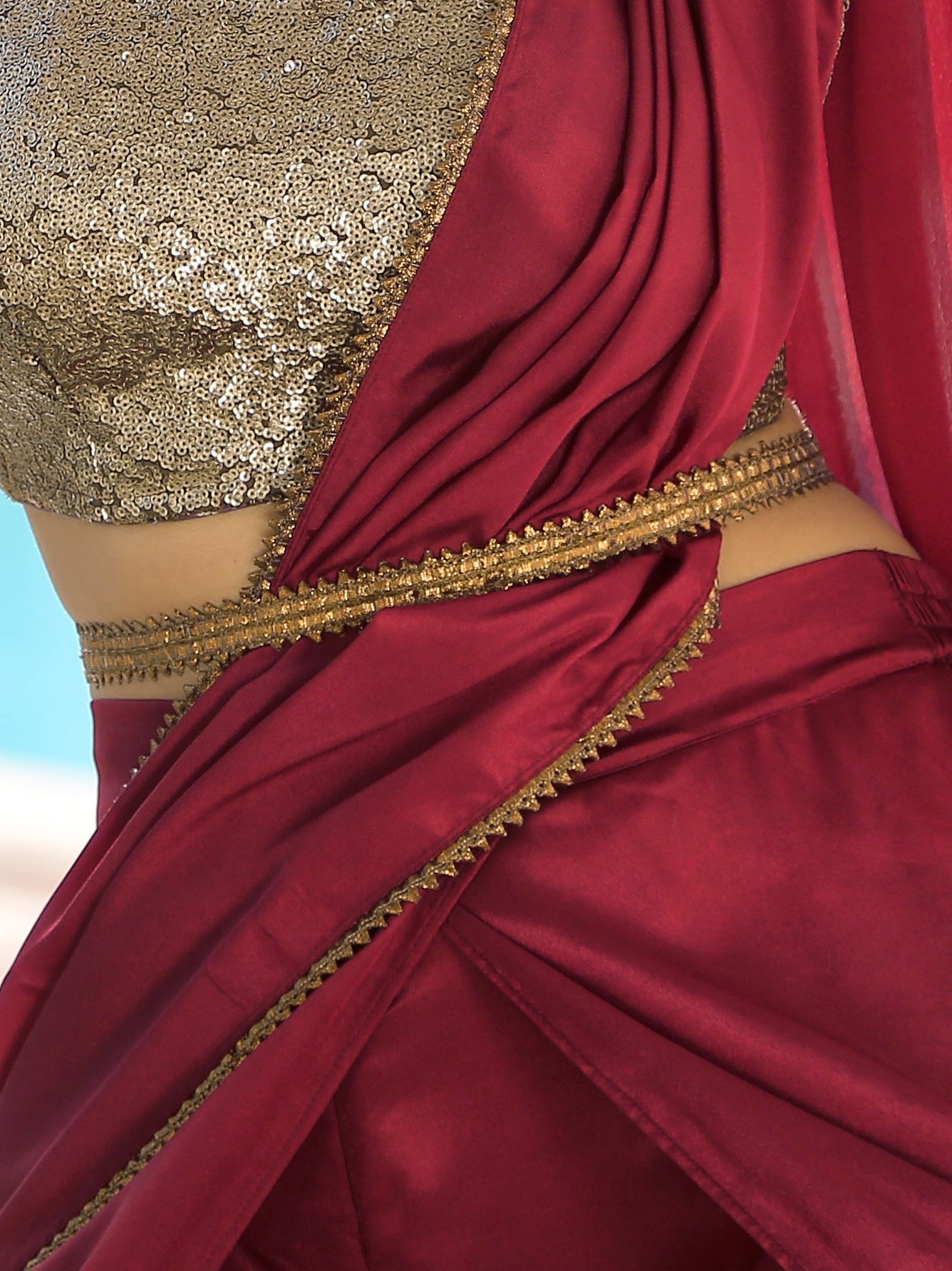 Majestic Maroon Overlap Dhoti Saree with Belt