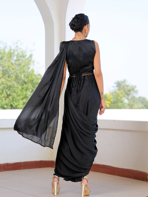 SET | Flattering Black Pleated Dress Style Saree with Belt
