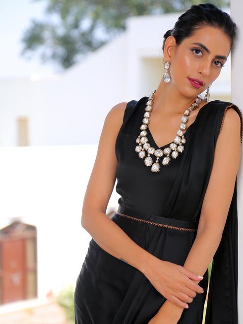 SET | Flattering Black Pleated Dress Style Saree with Belt