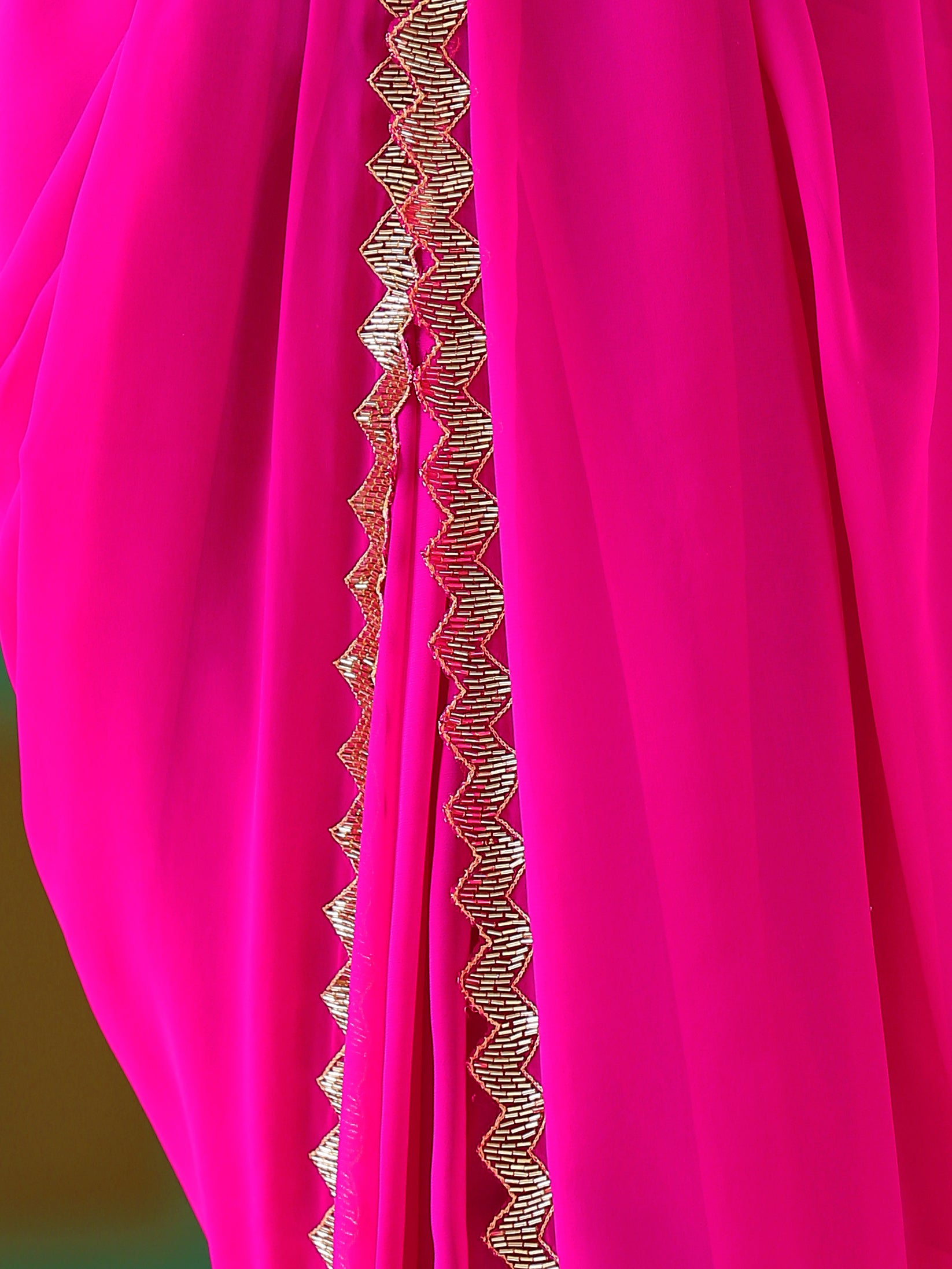 Pink Sparkle Saree with Gold Sequins & Embellished Blouse fabric
