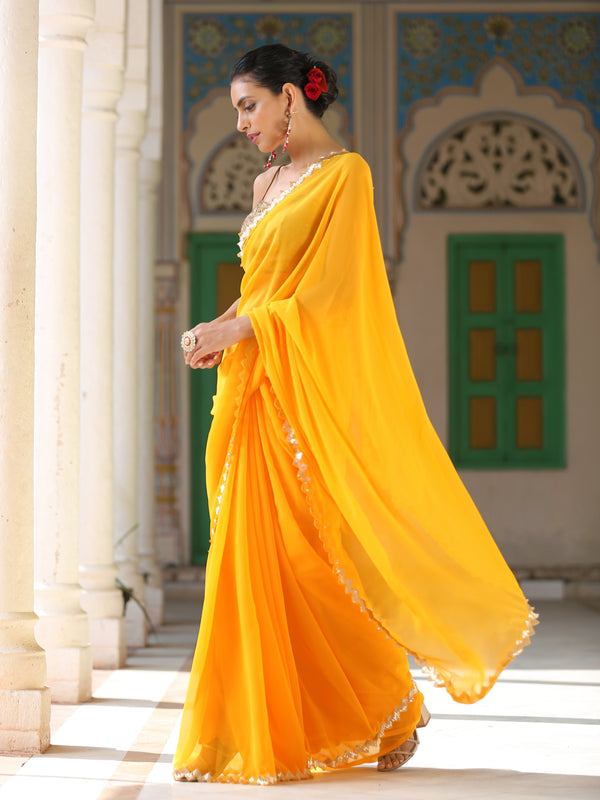 Yellow Sparkle Saree with Gold Sequins & Embellished Blouse