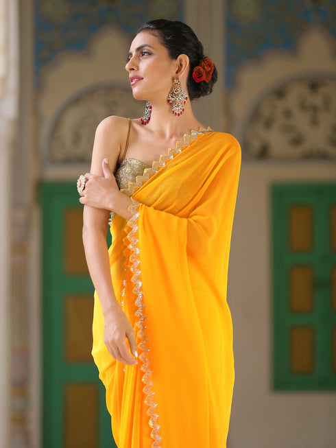 Yellow Sparkle Saree with Gold Sequins & Embellished Blouse