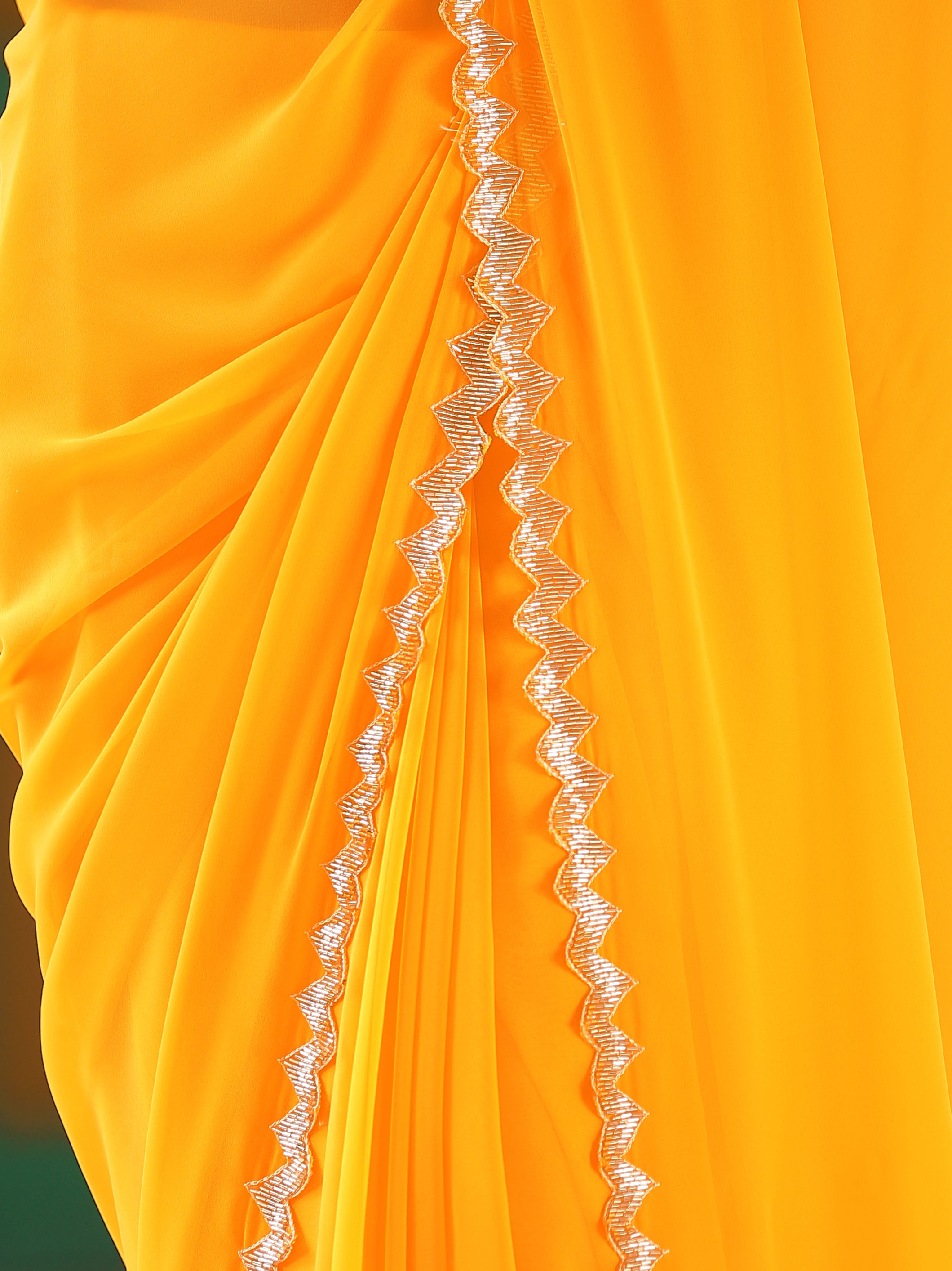 Yellow Sparkle Saree with Gold Sequins & Embellished Blouse fabric