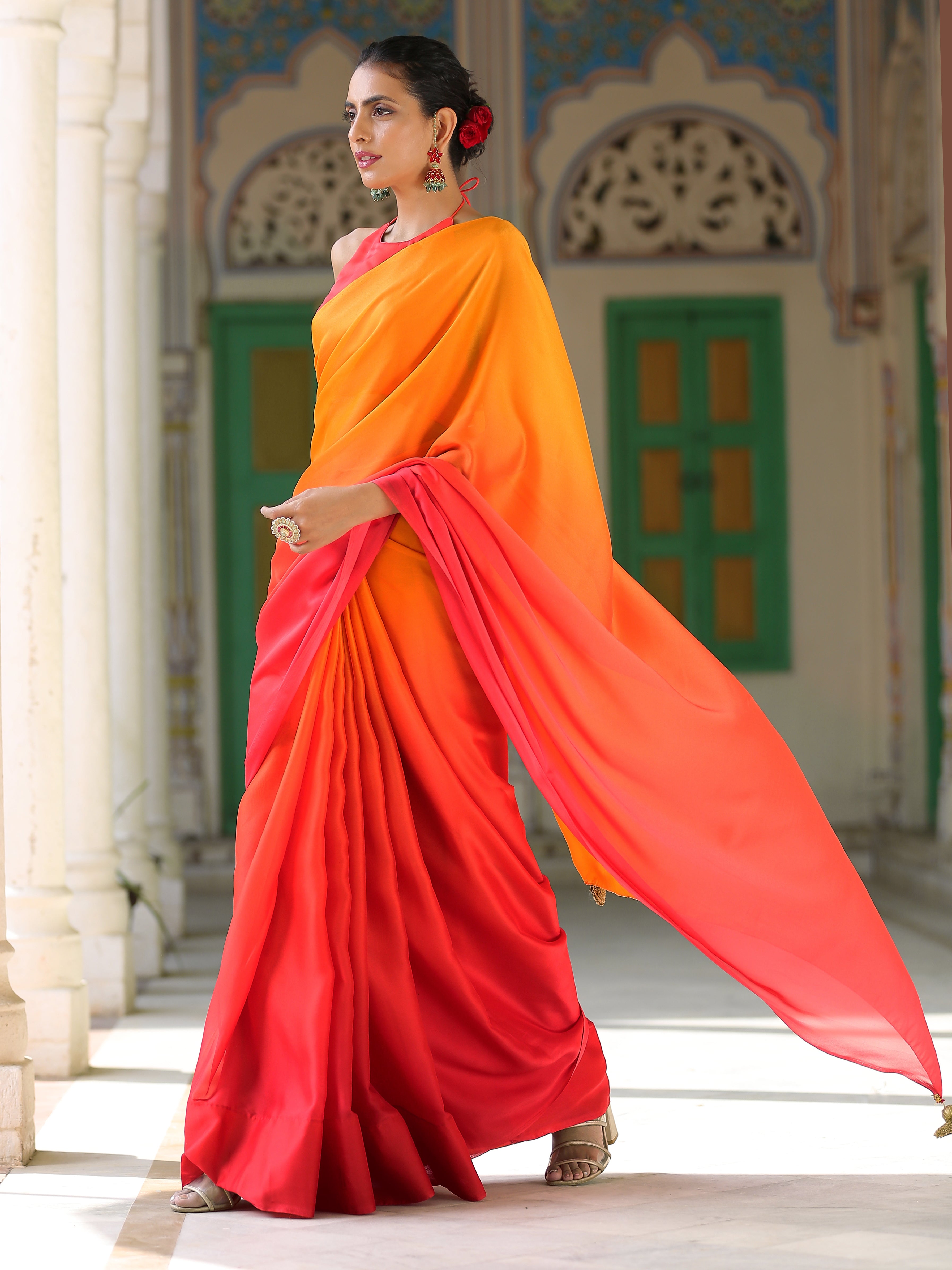 Fire chiffon ombre saree — view 5