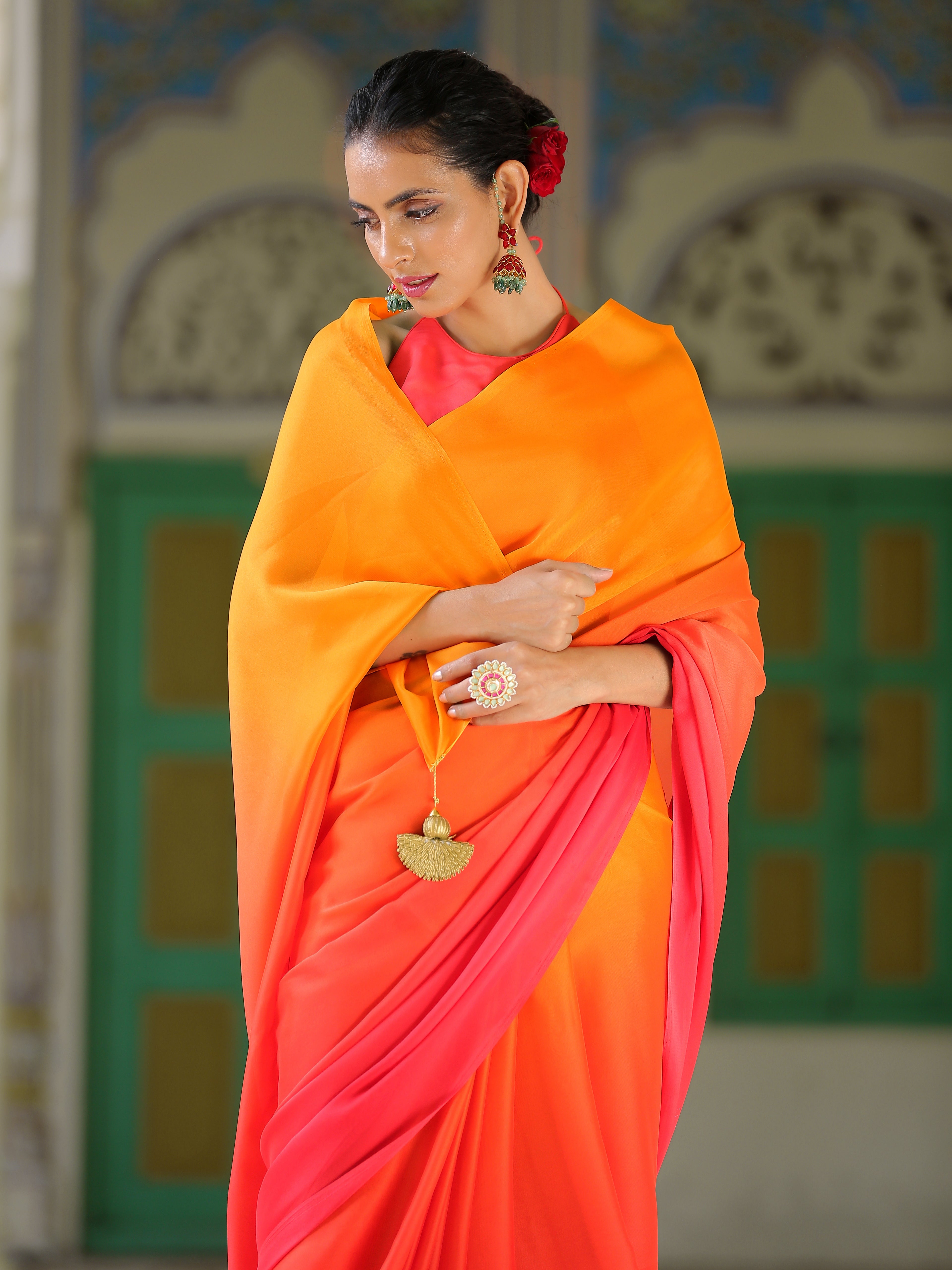 Fire chiffon ombre saree — view 6