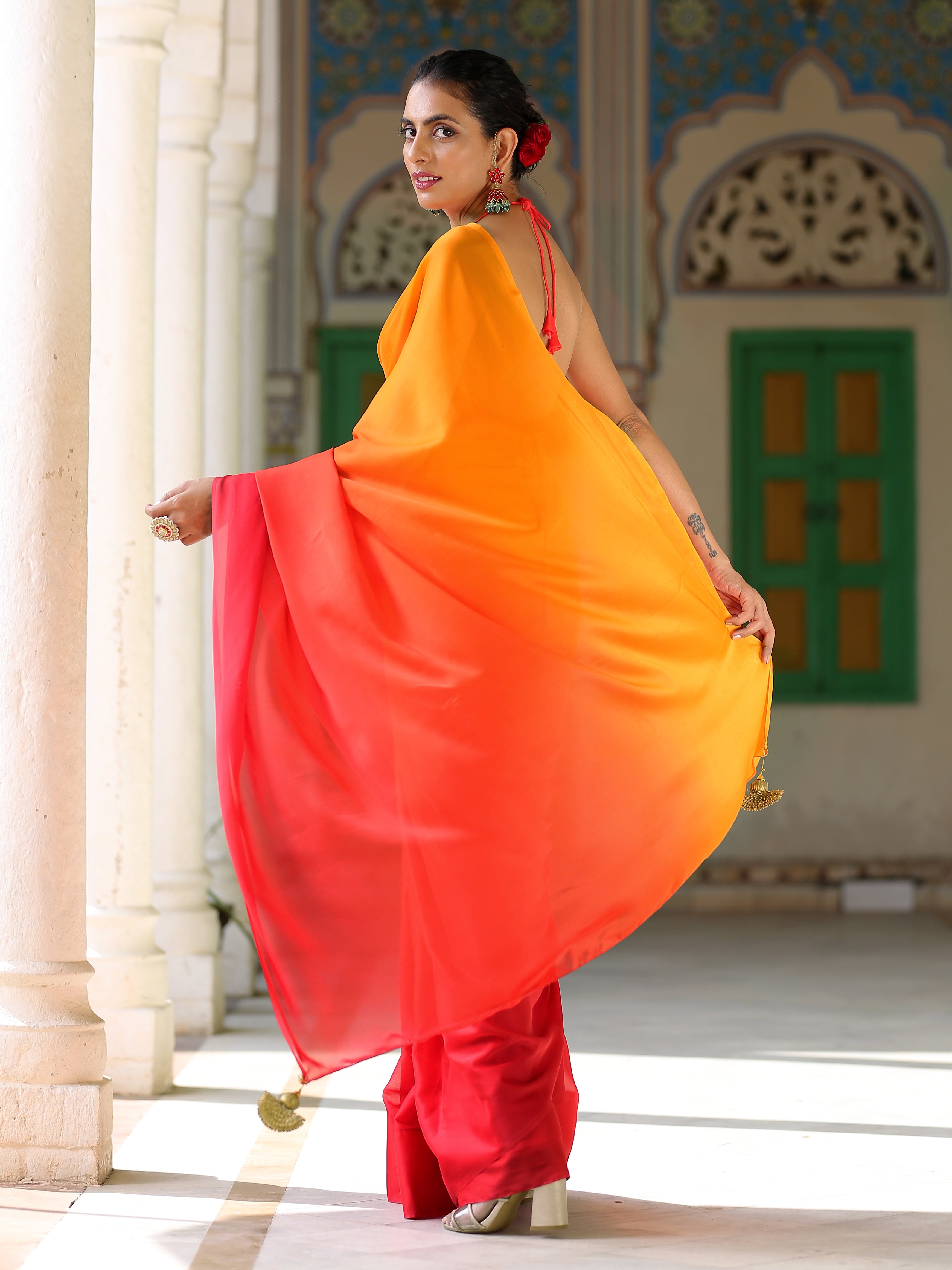 Fire chiffon ombre saree — view 3