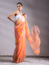 Hand Painted Colour Melted Pink Yellow Organza Saree with Lace & Blouse Fabric