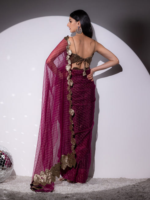 Falling leaves Sparkle Wine Saree