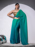 SET | Mermaid Aqua Green Chiffon Saree with Gold Sequin Bustier - 2 Piece