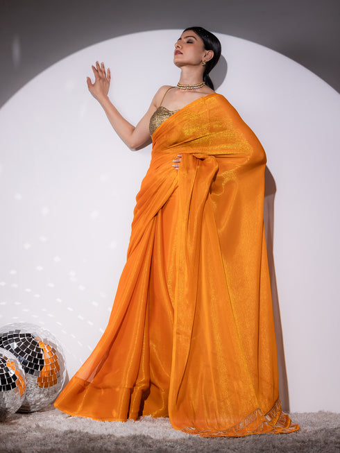 Yellow Shimmer & Shine Chiffon Saree with Lace