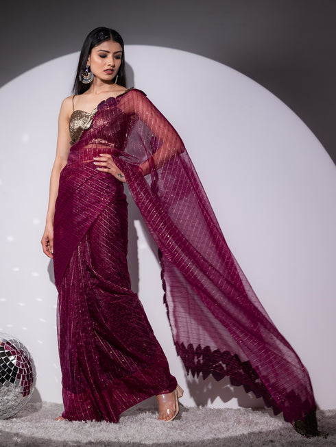 Falling leaves Sparkle Wine Saree