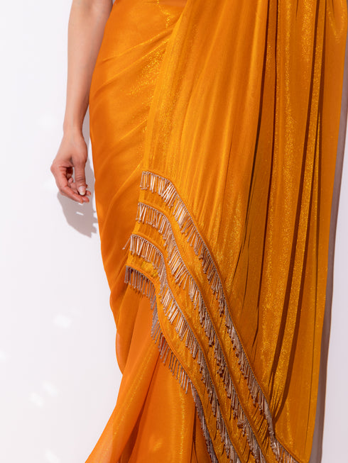 SET | Yellow Shimmer & Shine Chiffon Saree with Gold Sequin Bustier - 2 Piece