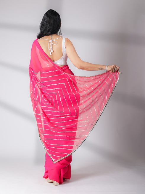 Pink Gold Chiffon Saree with Diamond Gota Mirror