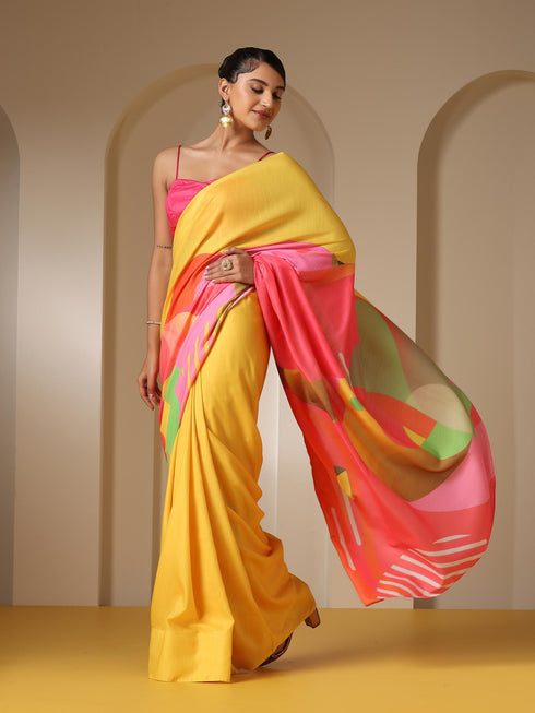 Summer Art Soft Linen Blend Saree with Blouse Fabric