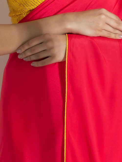 Hannah Pink and Yellow Crepe Saree with Yellow Sequin blouse fabric