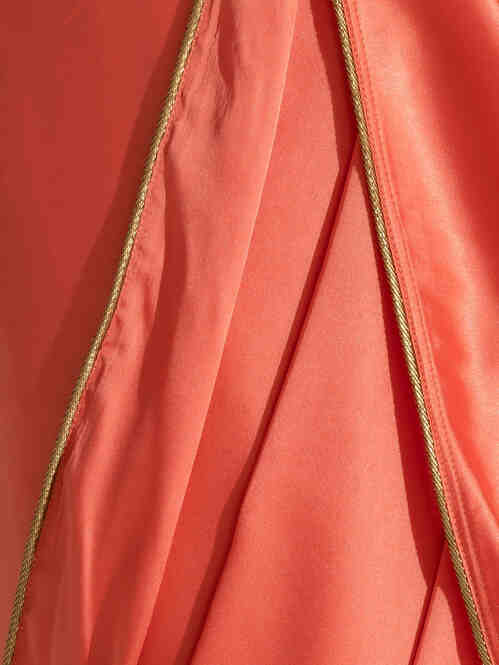 Spanish Orange Satin Saree with Golden Piping and Self Blouse Fabric