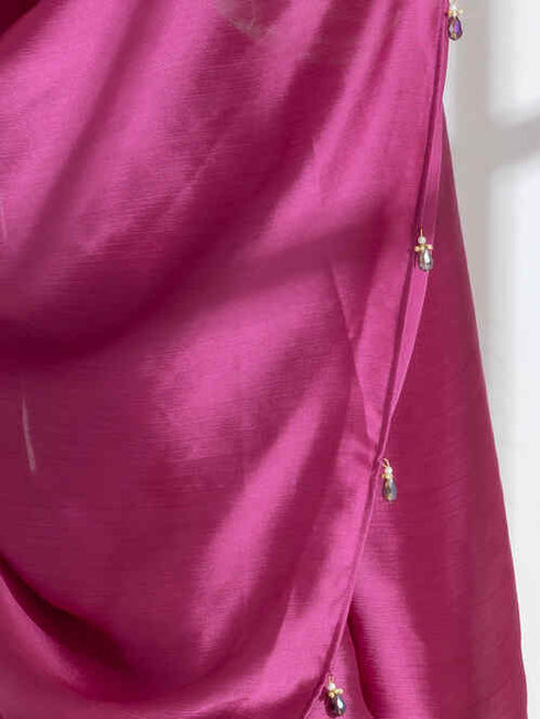Deep Onion Butter Chiffon Saree with Beads