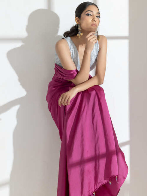 Deep Onion Butter Chiffon Saree with Beads