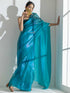 Teal with Pink Shine Organza Net Saree and Blue Sequin Blouse Fabric
