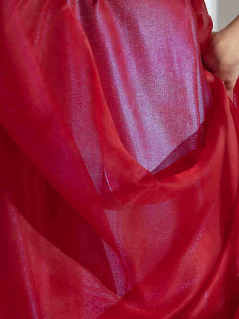 Pink with Blue Shine Organza Net Saree and Blue Black Sequin Blouse Fabric