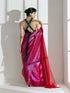 Pink with Blue Shine Organza Net Saree and Blue Black Sequin Blouse Fabric