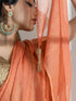 Saffron Peach Paisley Gold Design Chiffon Saree with Long Beaded Latkan